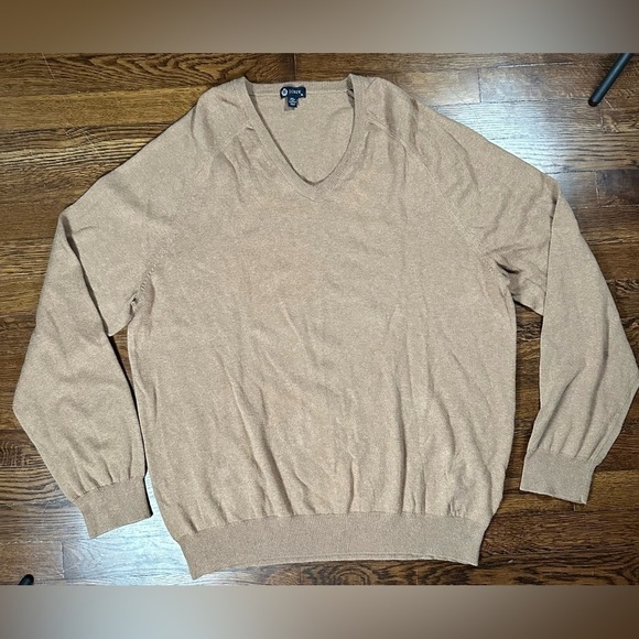 J Crew Cotton Cashmere Blend Sweater Pullover Knit V Neck Lightweight Brown XL - Picture 1 of 5